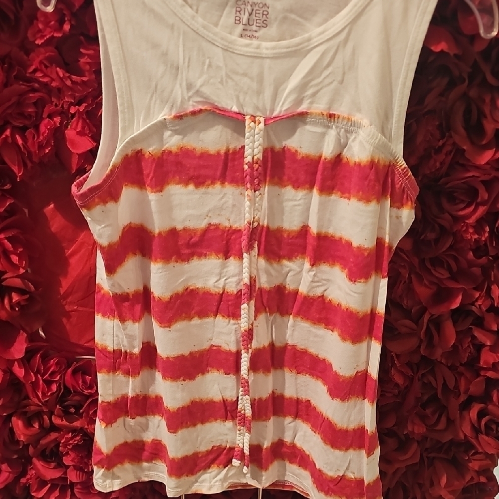 Canyon River Blues Girls White/Pink/Orange Striped Sleeveless Top Size L 14/16